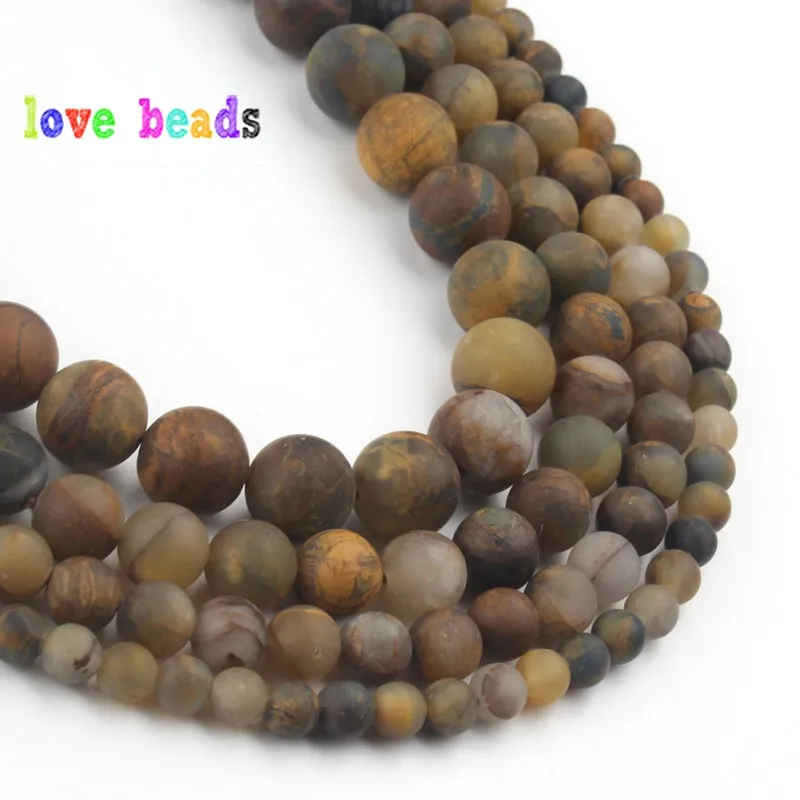 Natural Yellow Pietersit Stone Beads Dull Polish Matte Gems Round Bead for jewelry Making DIY Bracelet Necklace 15''Strand |