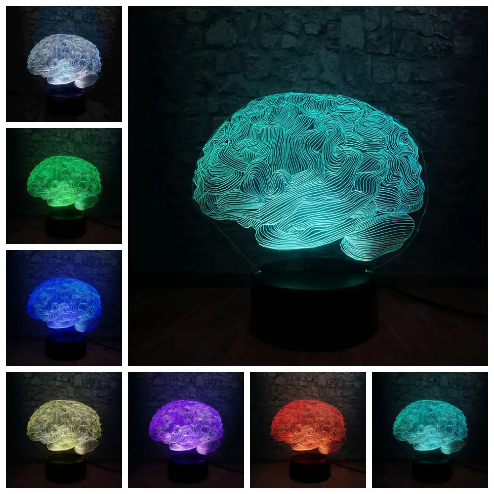Brain Инновационный осветительный прибор Прохладный головного мозга 3D светодиодный светильник ночник многоцветный RGB градиент доктор дома декоративные на день рождения, рождественский подарок - Испускаемый цвет: Brain