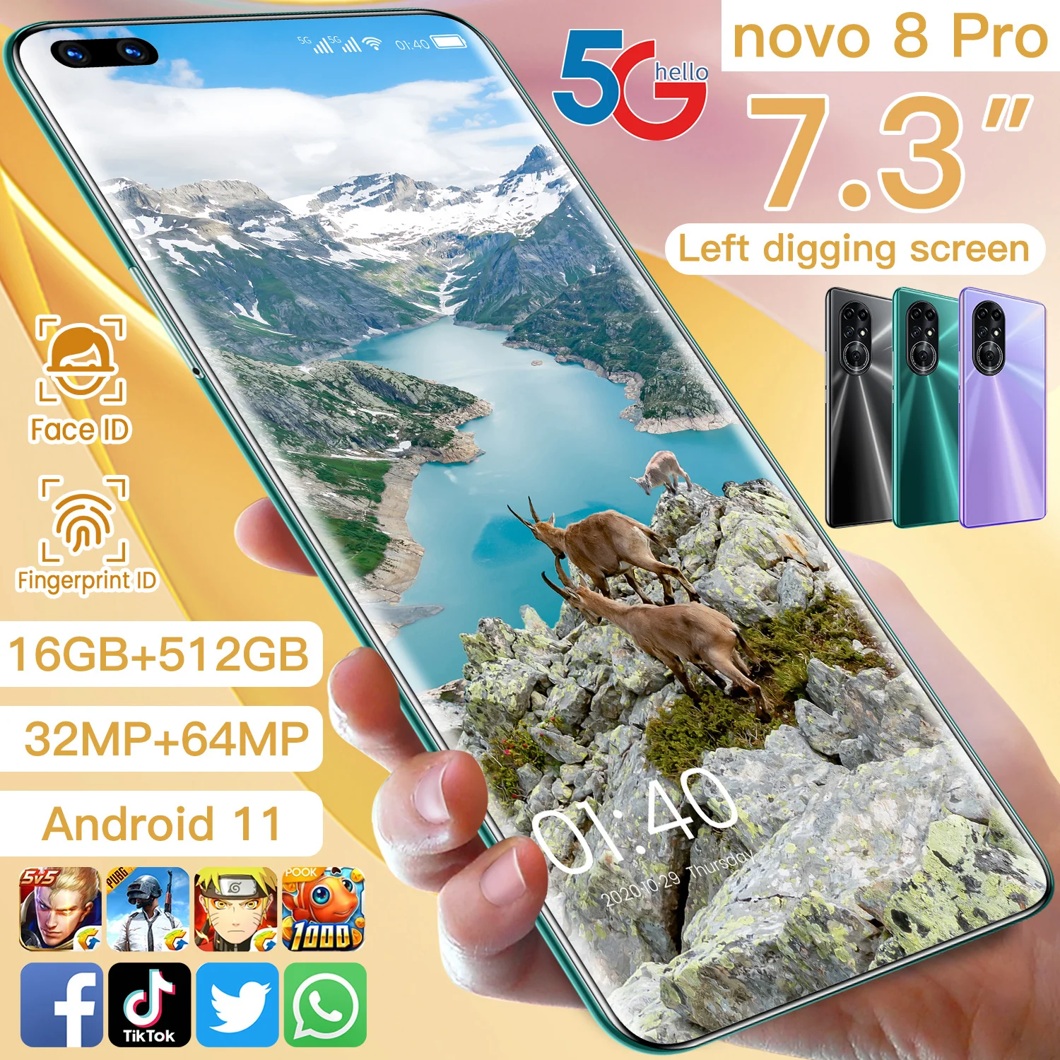 

2021 Global Version Novo8 Pro 7.3-Inch Smartphones Andriod11 32+64MP 5G LTE 16GB 512GB 6800mAh 10 Core GPS Mobile Phone MTK6889