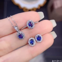 fine jewelry 925 pure silver inset with natural gem womens luxury vintage oval sapphire pendant ring earring set support detect