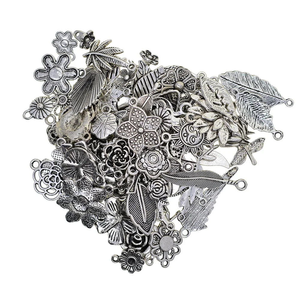 100 Grams Tibetan Silver Plated Mixed Plant Leaves Flowers Charms Pendants Connectors DIY for Jewelry Making and Crafting | Украшения и
