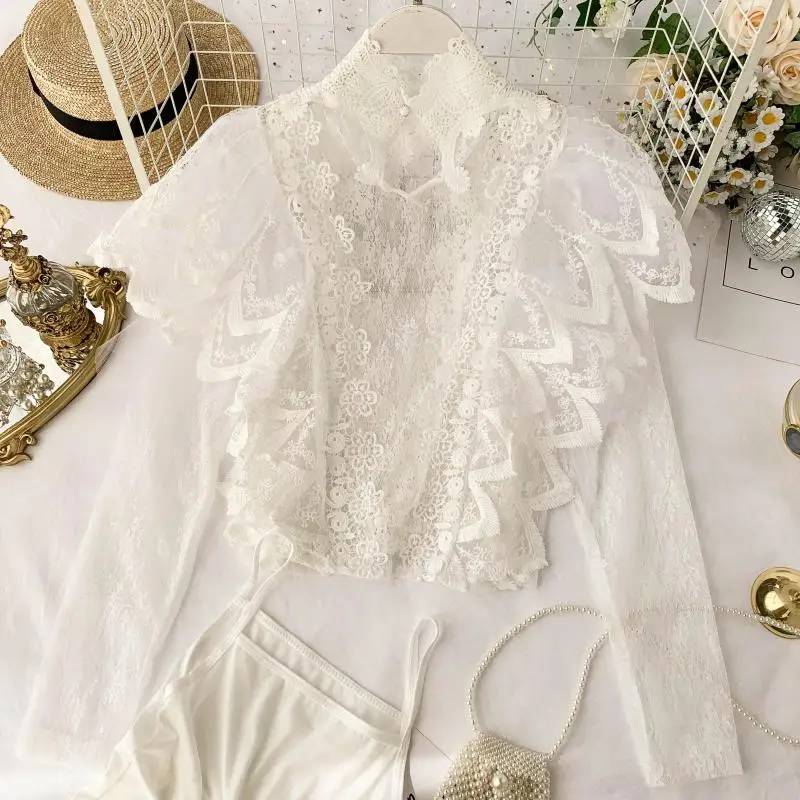 2019 новые модные женские осенние кружевные блузки рубашки |