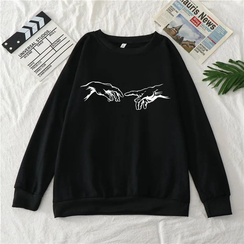 

Harajuku Retro Adam's Hand Printed Fashion Men's/Women's Hoodie Fall Casual Gothic Oversized Round Neck Fleece Top Unisex
