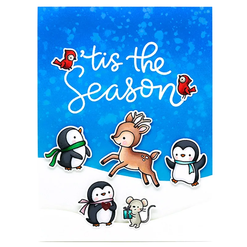 Sellos y troqueles de corte para manualidades, troqueles para &aacute;lbum de recortes en relieve, ping&uuml;ino, cervatillo, Navidad, invierno, 2021-5