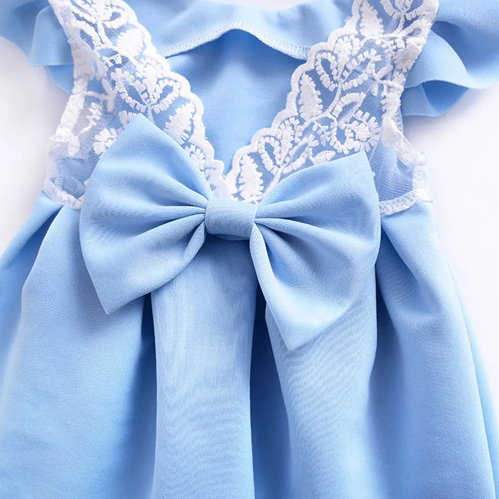 

Girls Dress Baby Small Flying Sleeves Lace Bow Back Princess Dress Stylish And Fashion Design High Quality Materials