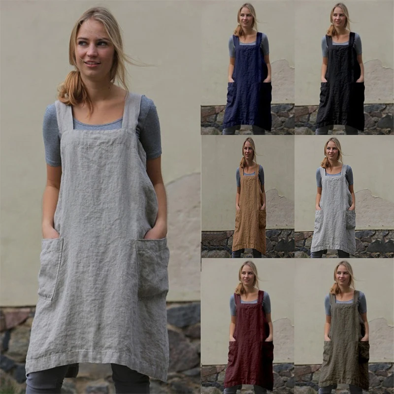Женское хлопковое льняное платье винтажный квадратный садовый рабочий фартук с