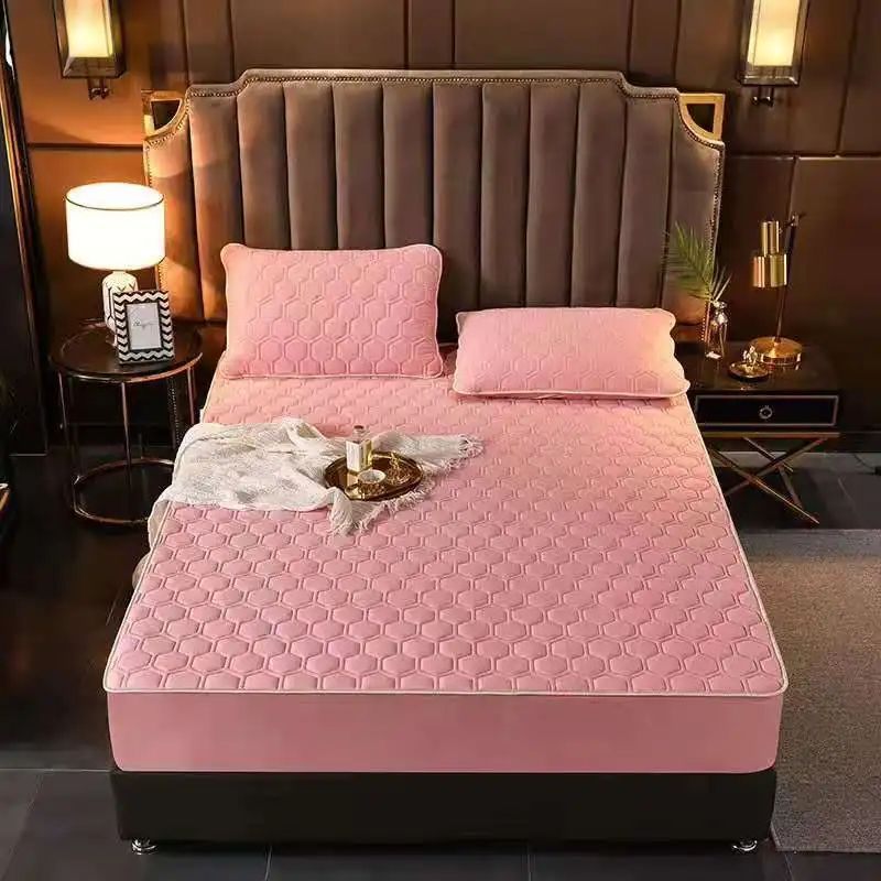 Solid Color Luxury Soft Velvet Latex Quilted Mattress Cover Thicken Short Plush Bed Pad Protector Not Including Pillowcase | Дом и сад