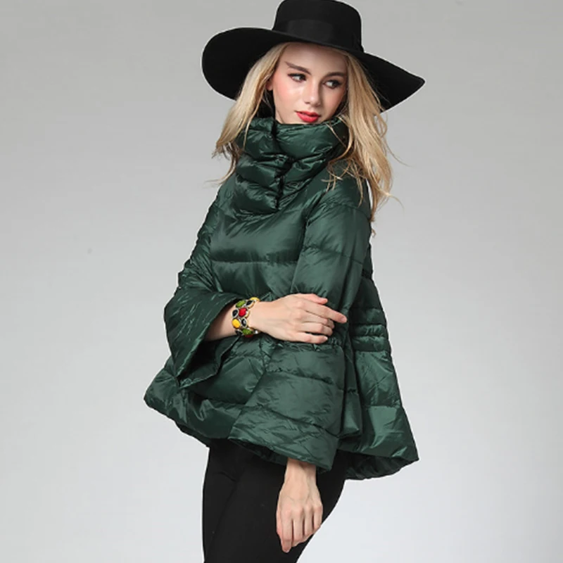 Женский пуховик с высоким воротником зеленое/красное пуховое пальто на белом