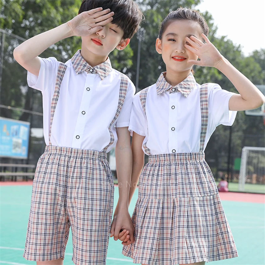 Летняя школьная униформа для подростков клетчатая юбка девочек костюмы