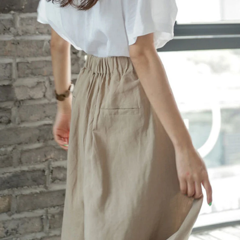 

Limiguyue Spring High Waist Women Pants Casual Maxi wide leg pants Cotton Linen Summer Button Pockets Long Trousers Capris K565