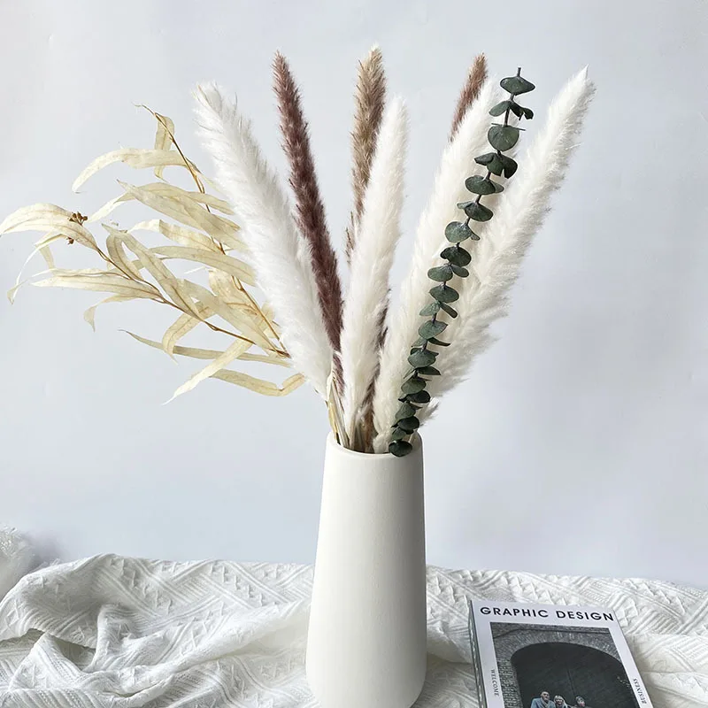 

Pampas Grass Decor Eucalyptus Leaves Gypsophila Natural Dried Flowers Bouquet Wedding Nordic Home Decoration Boho Room Decor