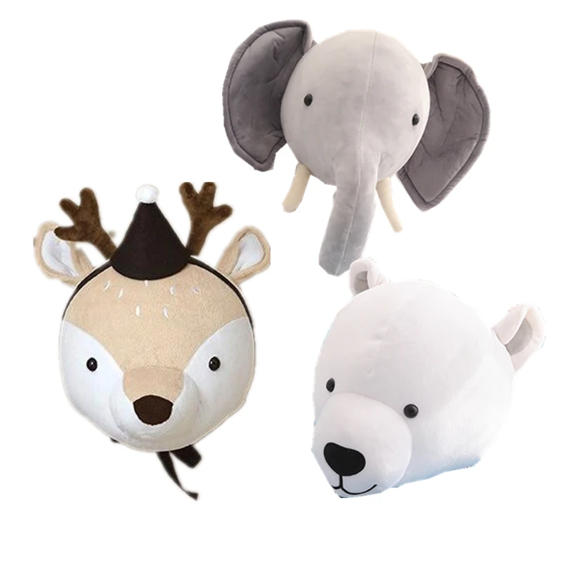 

Nordic Style Elephant Unicorn Wall Mount Animal Head Kid Room Kindergarten Bedroom Decoration Stuffed Dolls Plush Artwork Toy