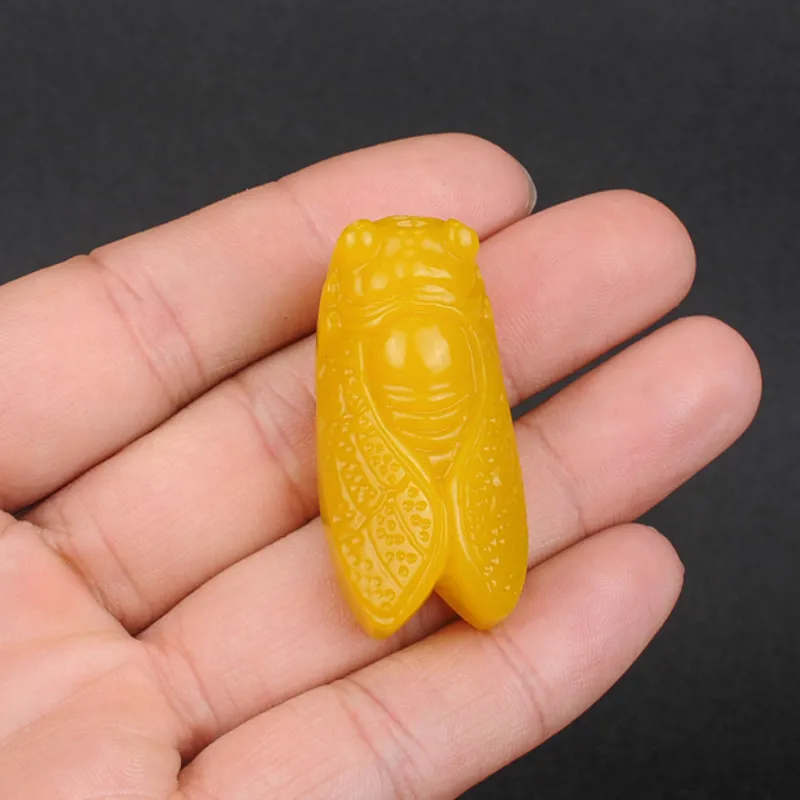 Натуральный желтый Нефритовый камень кулон Цикада Китайский жадеит Ювелирное