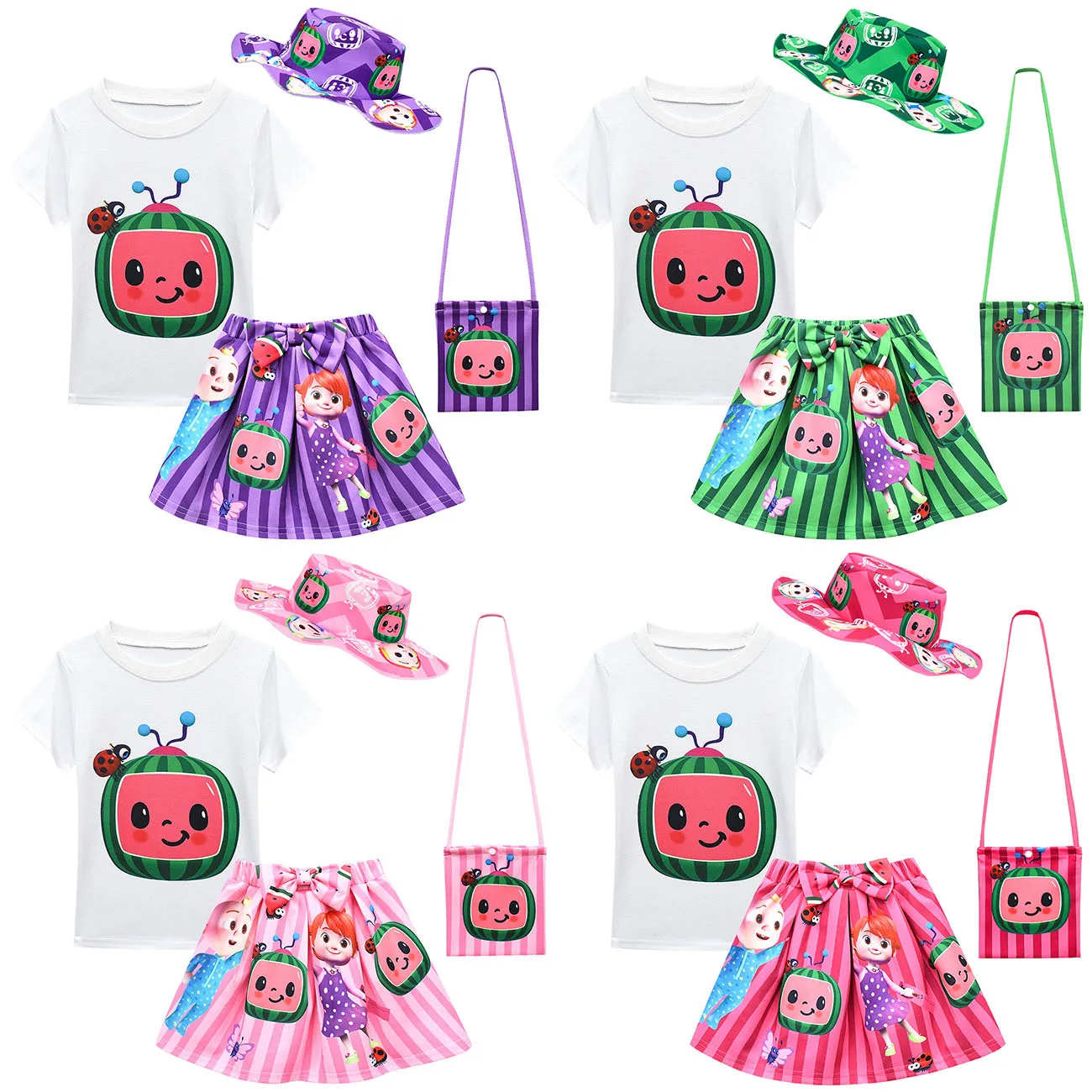 

Костюм детский летний из футболки, юбки, шапки и сумки, 4 шт./компл.