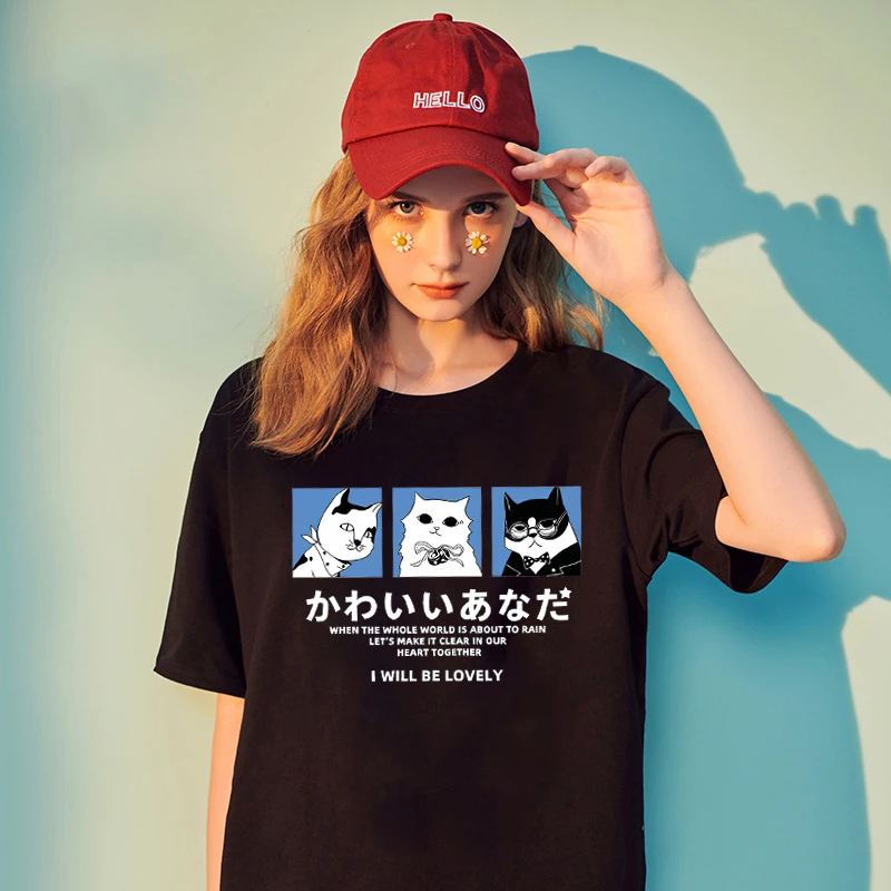 

Women T-shirt Cute Cat Funny Cartoon Harajuku Graphic Ulzzang 90s Print Fashion Aesthetic Top Tee Female crop tops y2k tshirt