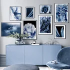 Настенная картина с изображением синего одуванчика, пиона, пальмового листа, росписи на холсте, скандинавские плакаты и принты, настенные картины с растениями для украшения гостиной