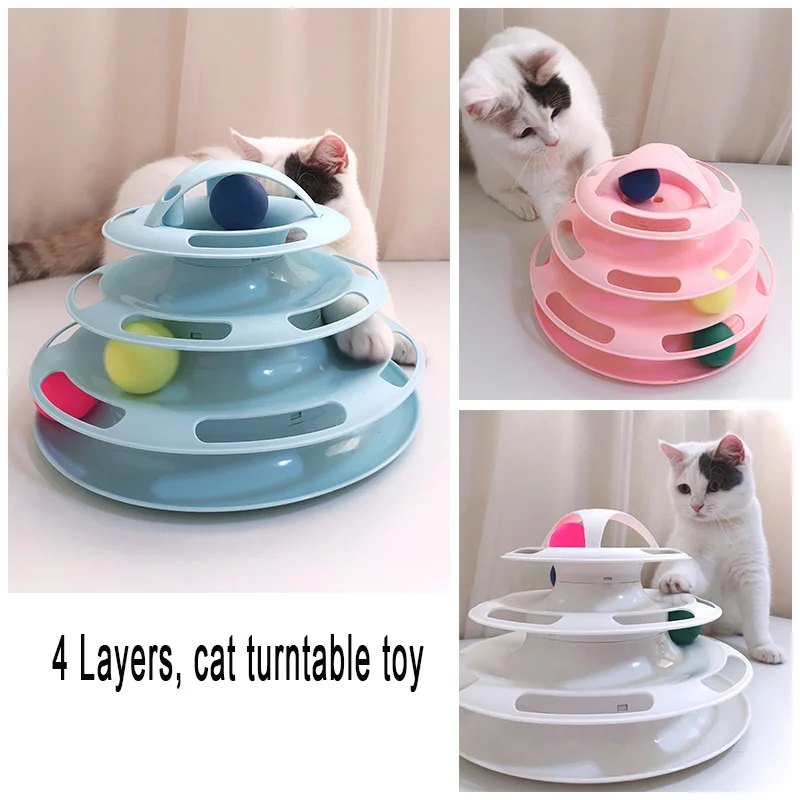 4 уровня ПЭТ кошачья интерактивная игрушка башня треков диска Кот развивающая