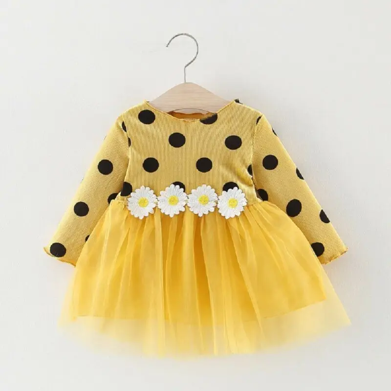 Платья принцессы для маленьких девочек милое платье в горошек с длинными