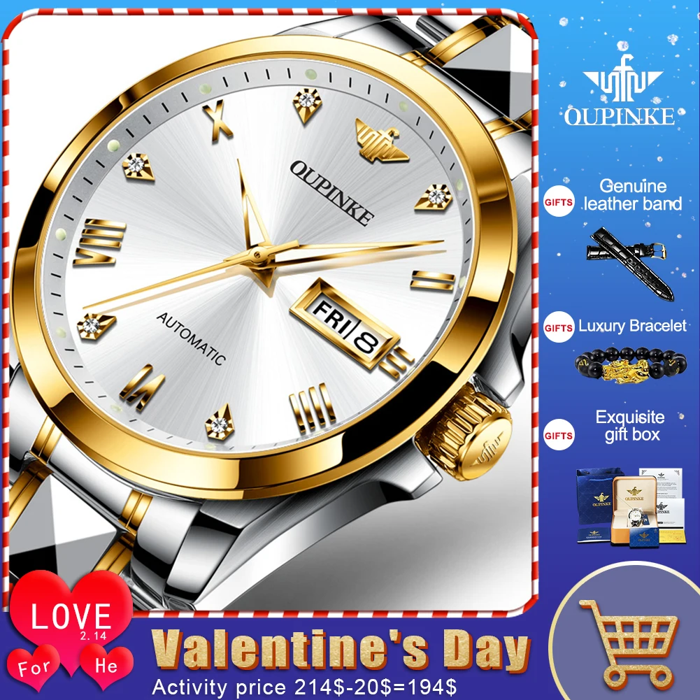 Часы наручные OUPINKE Мужские автоматические брендовые механические деловые из
