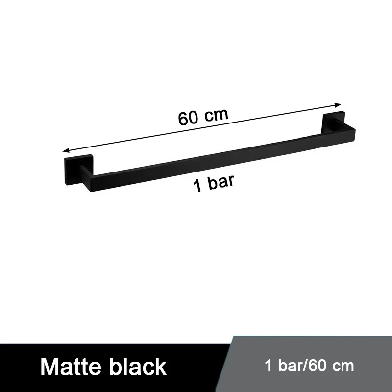 Black 1 Bar 60cm Ванная комната черный настенный держатель для полотенец из нержавеющей стали простой квадратный дизайн держатель для полотенец - Цвет: Black 1 Bar 60cm