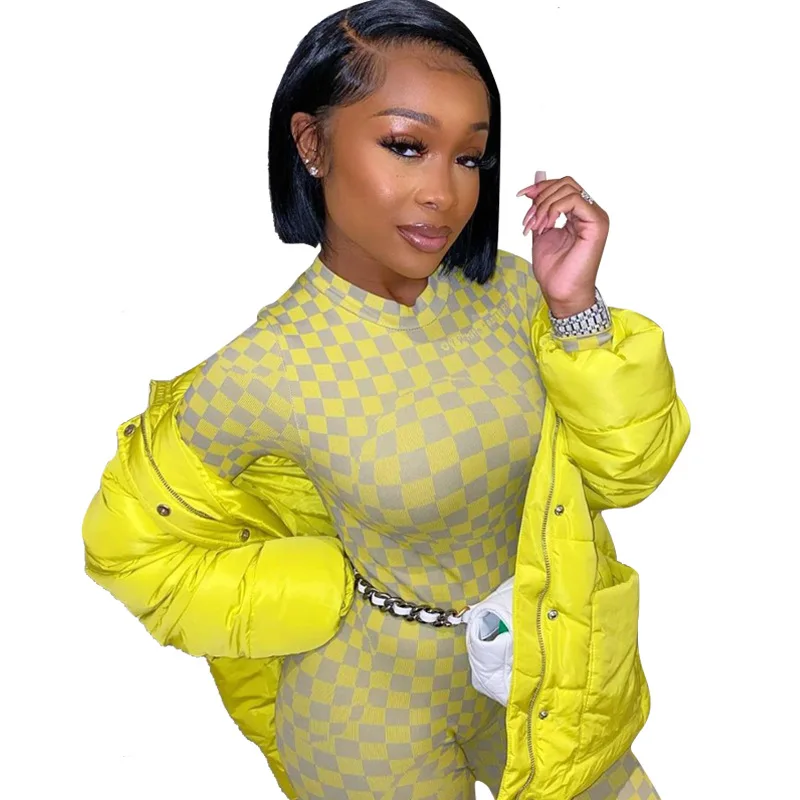 

Printed Plaid Plus Size Jumpsuits For Women Round Neck Long Sleeve Bodycon Playsuit Sexy Autumn Winter High Waist Bandage Romper