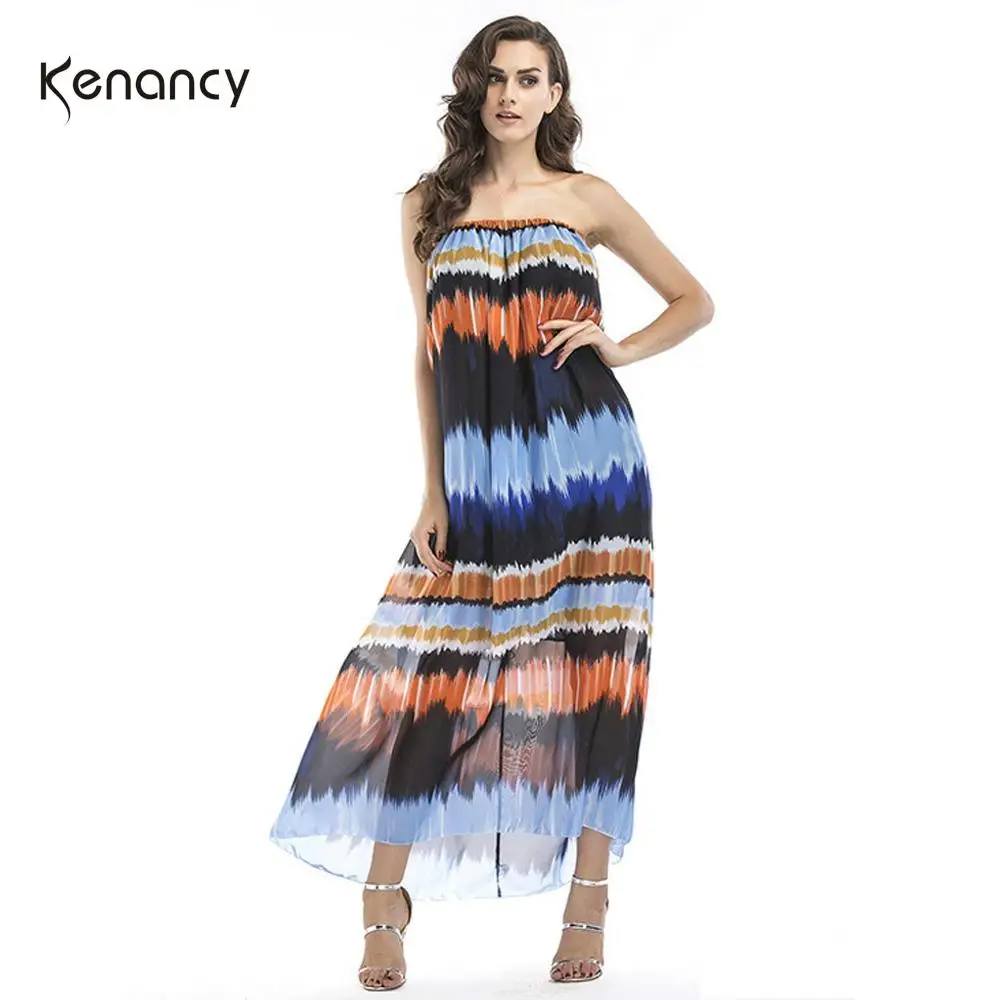 Женское длинное платье Kenancy сексуальное летнее пляжное с открытыми плечами