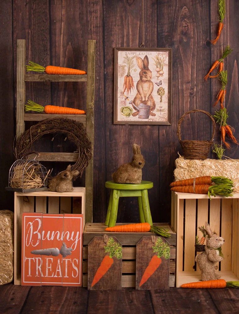 LEVOO Photographic Backdrop Easter Bunny Treats Carrots Wood Background Photography Decor Shoot Props Photo Studio Photocall | Электроника