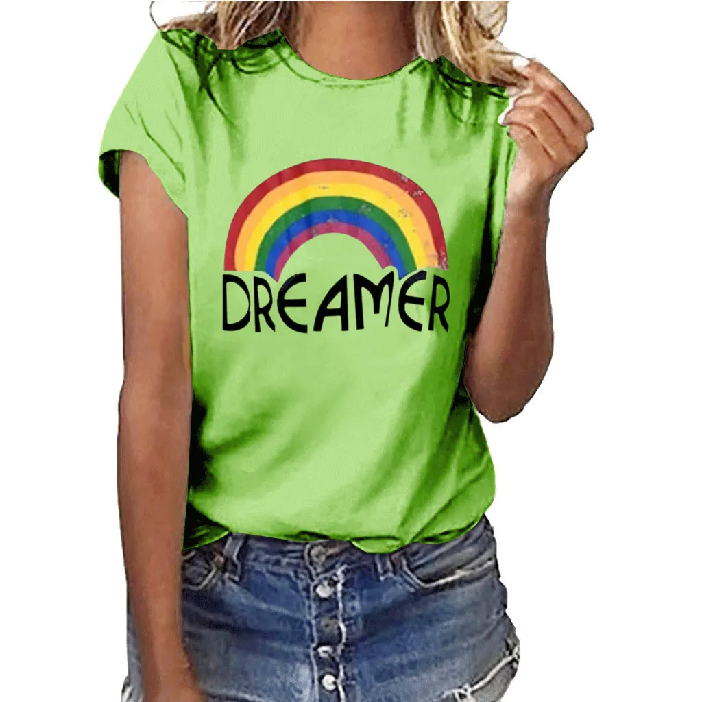 Женская футболка с принтом в стиле Харадзюку красивая Радужная размера плюс 2XL 70s