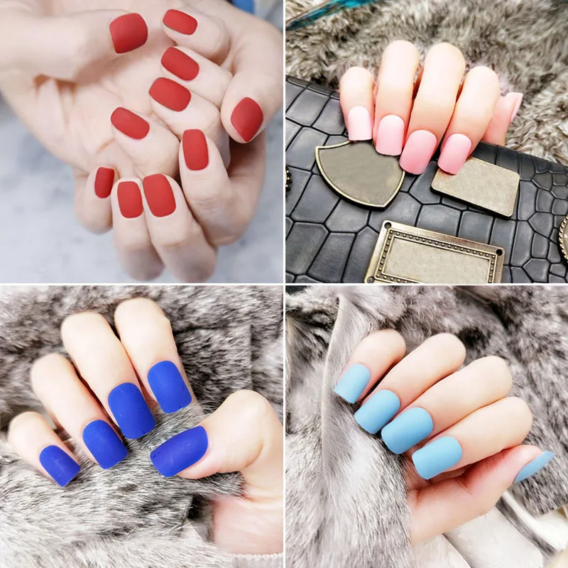 24 шт./компл. матовый накладные ногти подсказок квадрата отделка верха с открытыми