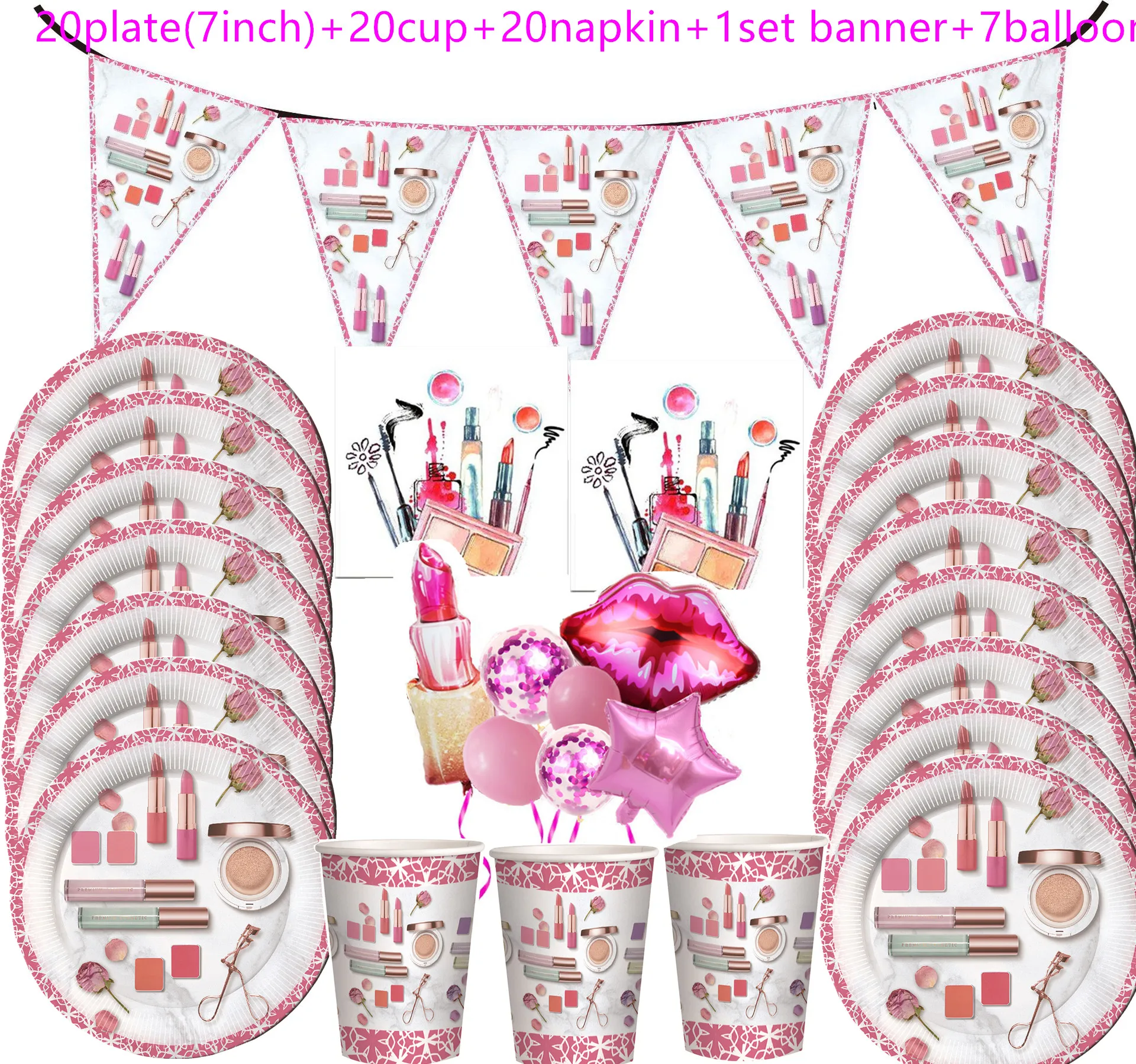 

SPA Makeup Birthday Party Supplies Makeup Disposable Tableware with Plates Cups Napkins Balloons More for Girls Party Decoration