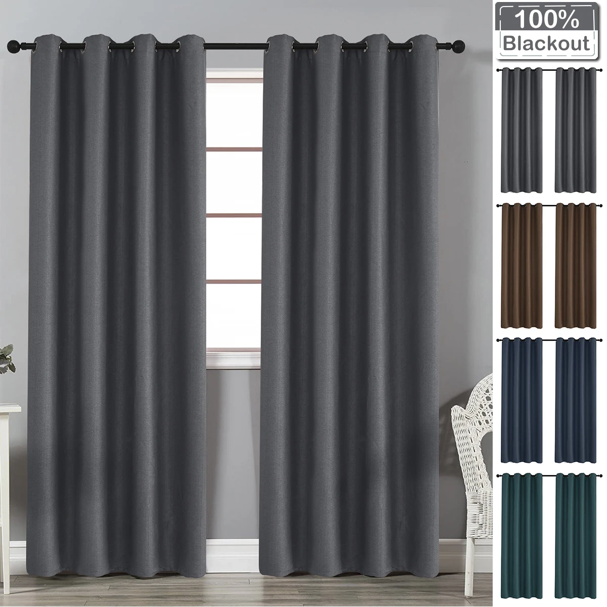 

100% Blackout Linen Curtains Thermal Insulated Window Curtain Noise Reducing Living Room Eyelets Drapes Full Shading cortina D30