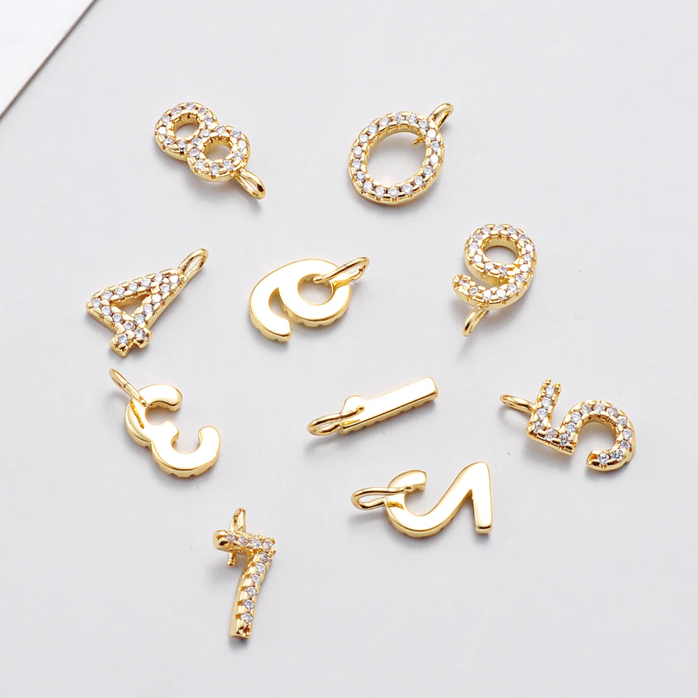 5 шт./лот высококачественные латунные подвески в виде цифр с цирконом на удачу 0-9