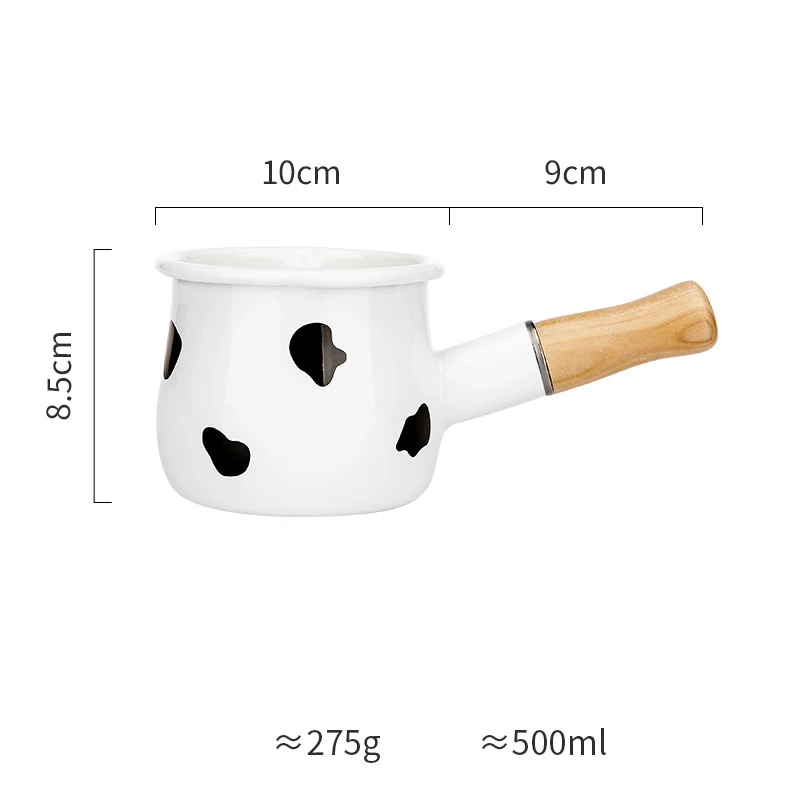 

Porcelain Enameled Milk Pot Non- Stick With Wood Handle Heat Resistant Baby Supplement Household Ceramic Soup pot 500ml
