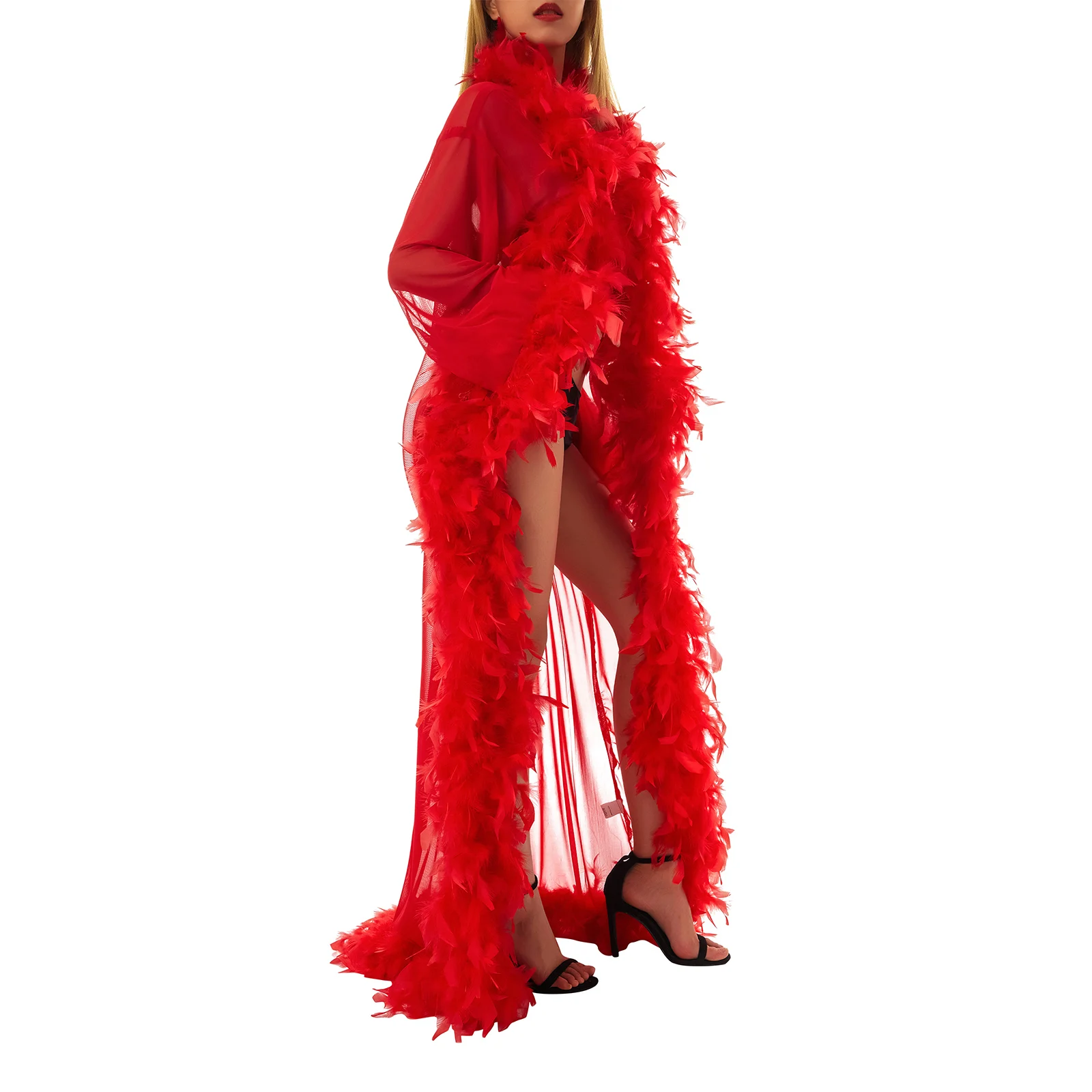 Новинка 2022 женский халат с перьями сексуальное кимоно прозрачные длинные ночные