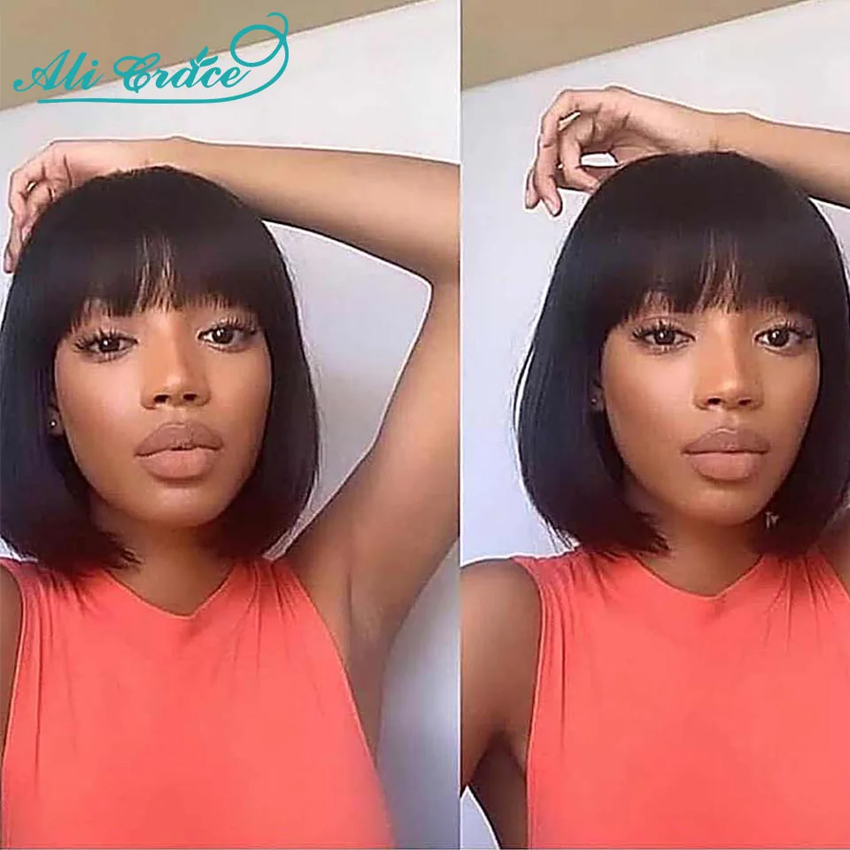 Бразильские прямые волосы парик с челкой фабричного производства натуральных