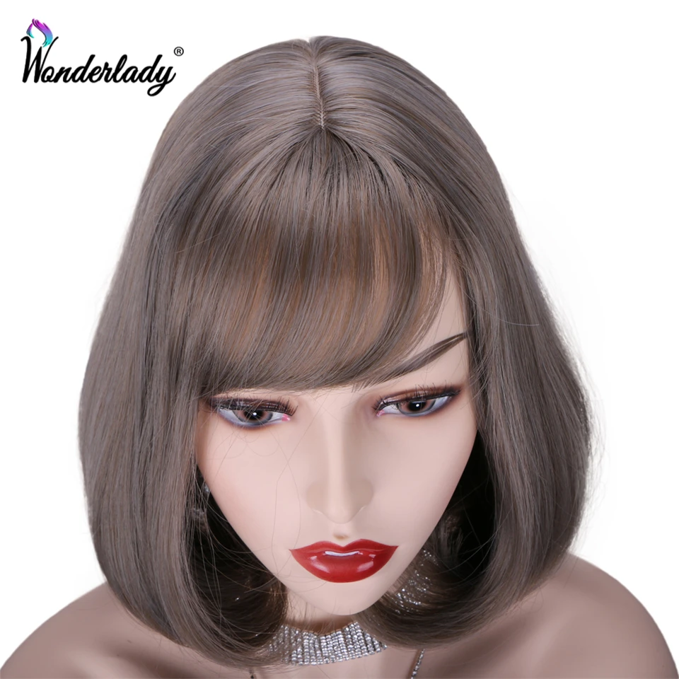 WonderLady синтетический коричневый парик короткий прямой Боб пепельный серый