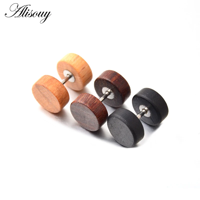 Деревянные серьги-гвоздики Alisouy в стиле панк для мужчин и женщин серьги-штанги из
