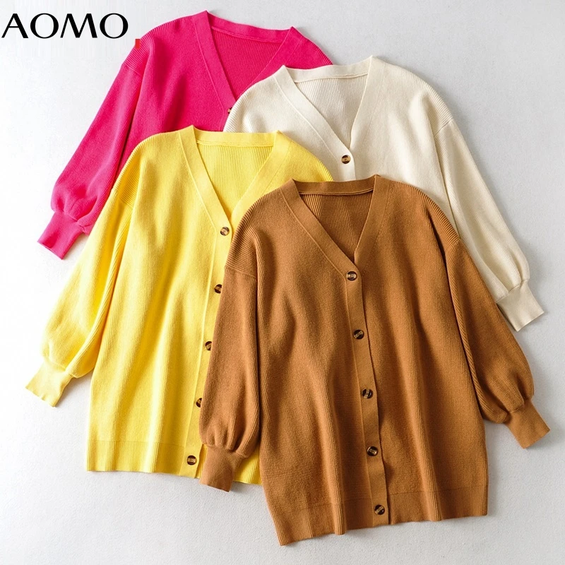 

AOMO Women Oversized Thick Loose Knitted Cardigan Sweater Vintage Long Sleeve Button-up Female Outerwear Chic Tops AI01A