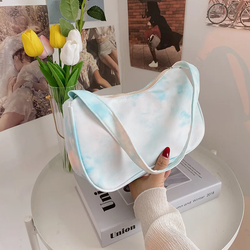 

Fashion Women PU Shoulder Underarm Bag Women Tie Dye Elegant Travel Polyester Handbag Casual Ladies Small Top-handle Handbag New