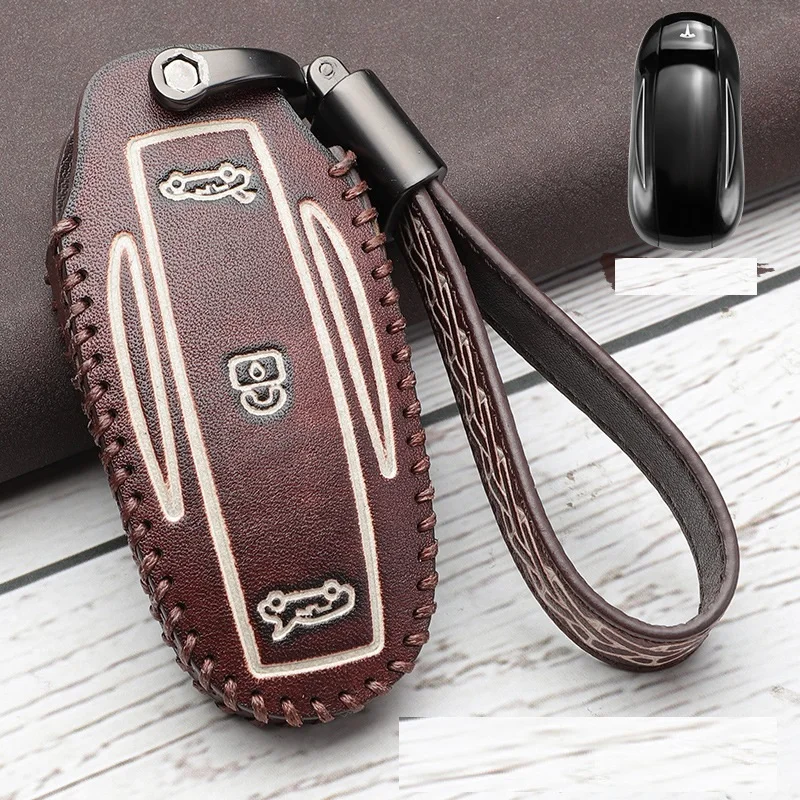 Car Geunine Leather Key Wallet Cover Case Keychain Pocket For Tesla Model S X Holder Protect Accessories | Автомобили и мотоциклы
