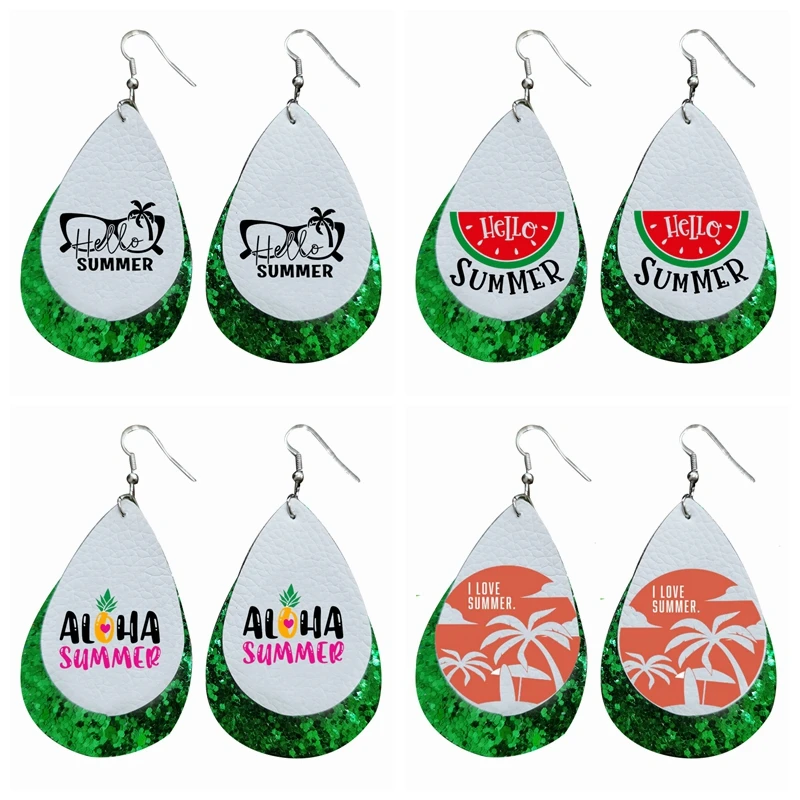 

2021 New Hello Summer Earrings Faux leather Earrings Teardrop Earrings