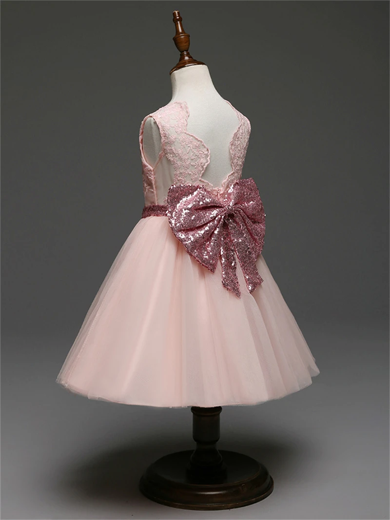 Детское кружевное платье с открытой спиной летнее официальное для новорожденных