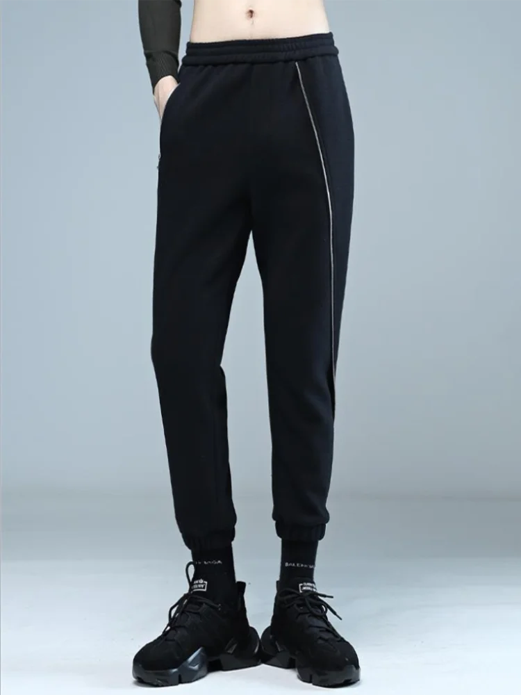 Men's Sports Pants Autumn Winter New Dark Quality Thick Wool Casual Pants Zipper Design Fashion Fashion Cone Pants