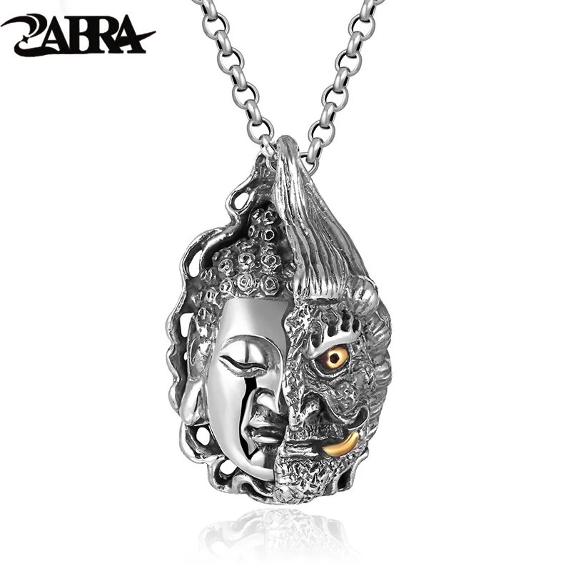 ZABRA Real Pure 925 Sterling Silver Buddhism Buddha Pendant For Men Heavy Big Vintage Punk Retro Silver Process Mens Jewelry