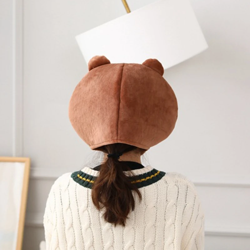 

Lovely Cartoon Rabbit Bear Plush Hat Cute 3D Animal Ears Stuffed Toy Headgear Warm Earflap Cap Performance Holiday Party M6CD