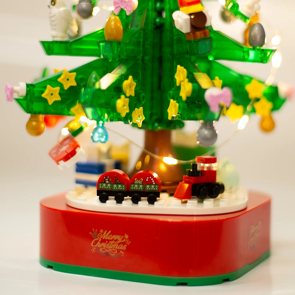 

Christmas Tree Music Lighting Box Building Blocks Santa Elk Deer Village Train City Figures Friends Toys For Children Gifts