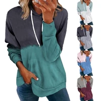 new fashion autumn and winter block color hooded sweater ladies loose casual long sleeved stitching bottoming shirt