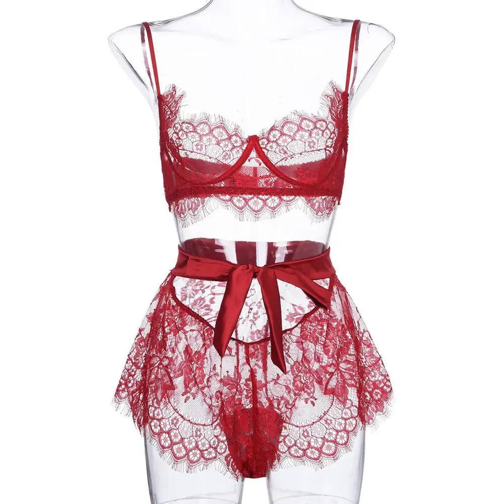 Нижнее белье сексуальный комплект с бюстгальтером женский красный кружевной