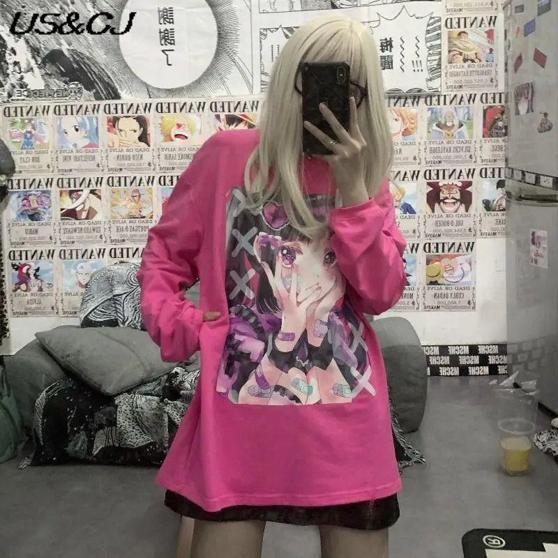 

Japanese Cartoon kawaii Girl Printed Long Sleeve T-shirt Harajuku all-match Loose Tops Y2K Cute Girl Student 2022 Spring Autumn