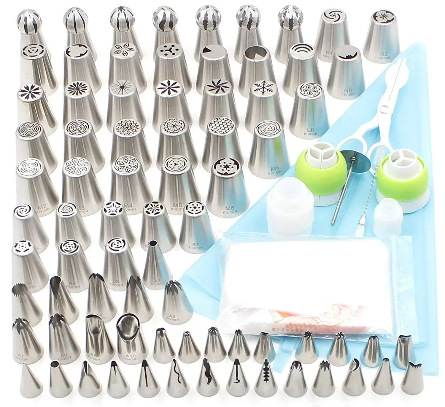 

Baking Supplies 109 Pcs Set 36 Russian Nozzle 7 Spherical Nozzle 33 Nozzle 32 Pastry Bag Etc.Professional Cake Decorating Tool